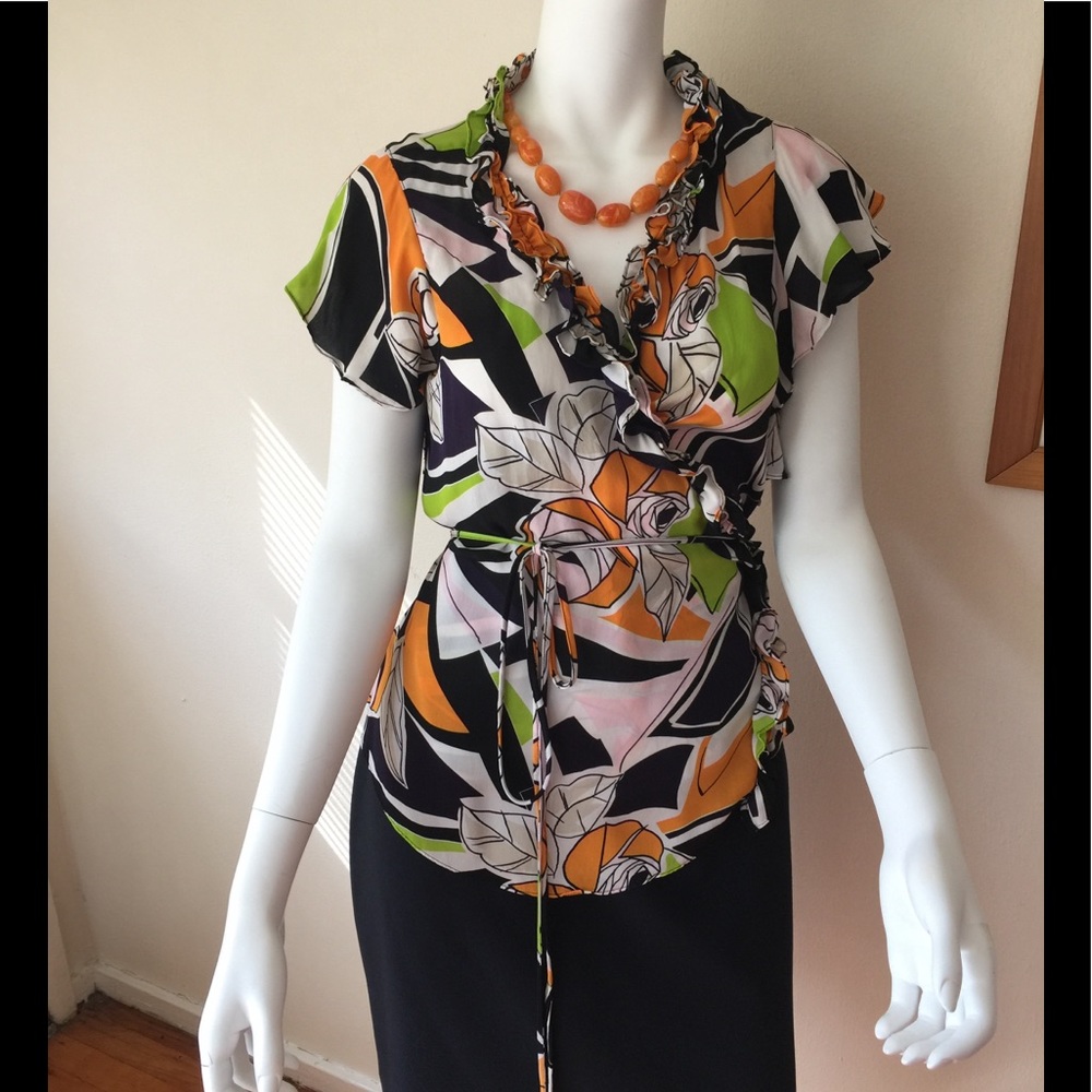 EUC Marc Bouwer silk wrap blouse w/ cap sleeves